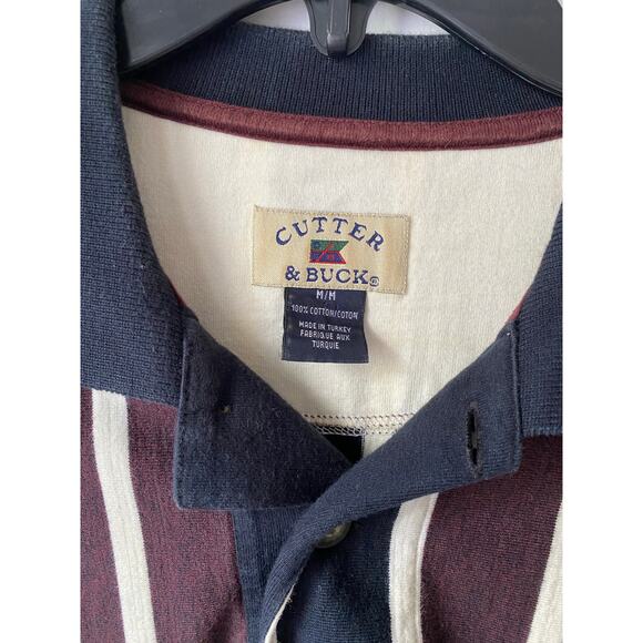 Cutter & Buck Vintage Polo Shirt M Burgundy Navy Stripe 90s Y2K Retro USA - Picture 2 of 9